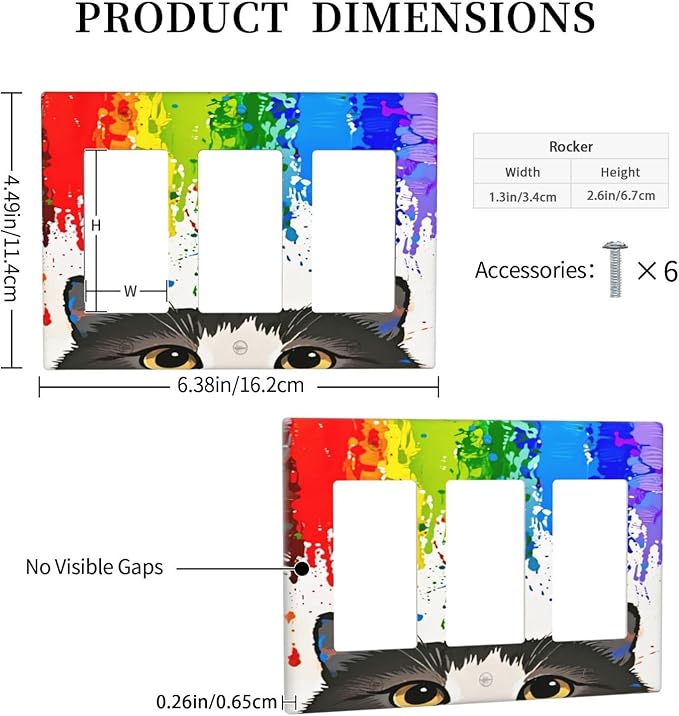 Cat Rainbow Triple Rocker Wall Plate Decorative 3 Gang Light Switch Covers Electrical Switchplate Home Decorate Faceplat for Bathroom Bedroom Kitchen Room 4.5 x 6.38 Inch