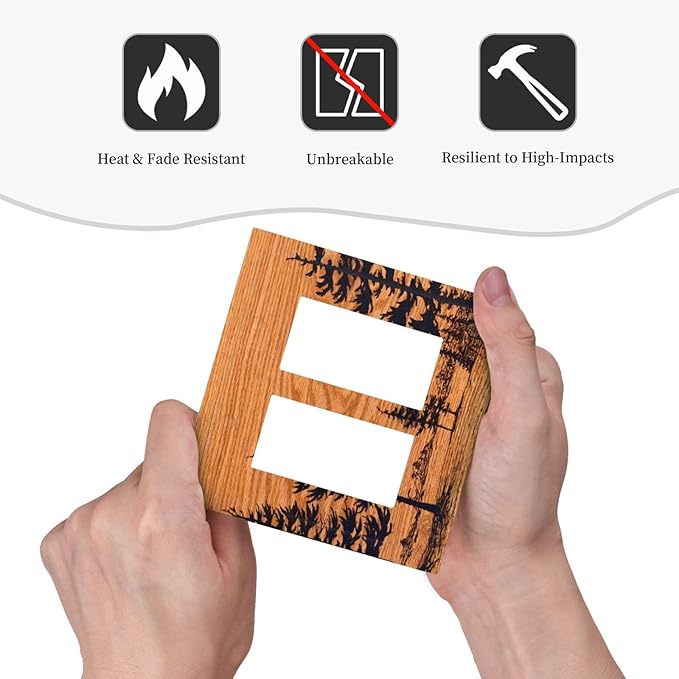 Pine Forest Natural Scenery Silhouette Wood Grain Decorative Outlet Covers 2 Gang Double GFCI Rocker Electrical Wall Panels Light Switch Cover Plate for Farmhouse Home Decor