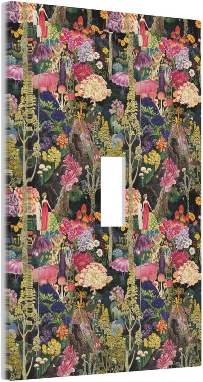 Dreamy Tropical Rainforest Colorful Mushroom Wildflower Decorative Light Switch Cover 1 Gang Single Toggle Device Electrical Faceplate Switchplates Decorator Outlet Wall Plate for Farmhouse Kids Room