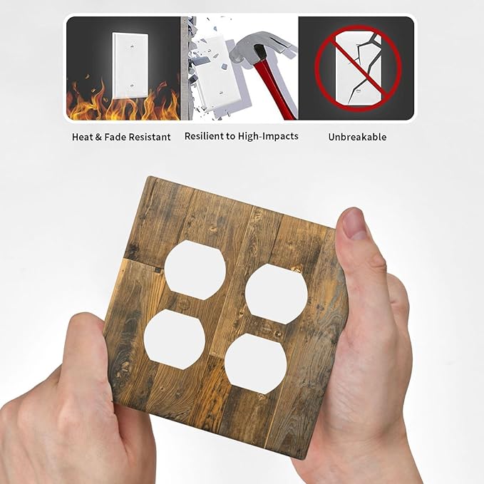 Brown Wood Vintage Rustic Old Board Outlet Covers 2 Gang Double Duplex Decorative Light Switch Covers Electrical Wallplates Socket Faceplate for Farmhouse Home Decor