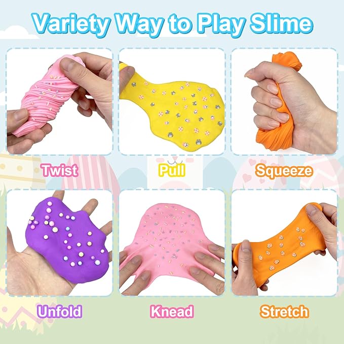Easter Slime Party Favors Supplies for Kids 8 Pack, Easter Basket Stuffers Essentials for Tween, Non Candy Goodie Treat Bag Fillers for Boys Girls, Small Fidget Toys Gifts Trinkets Prizes for Toddlers