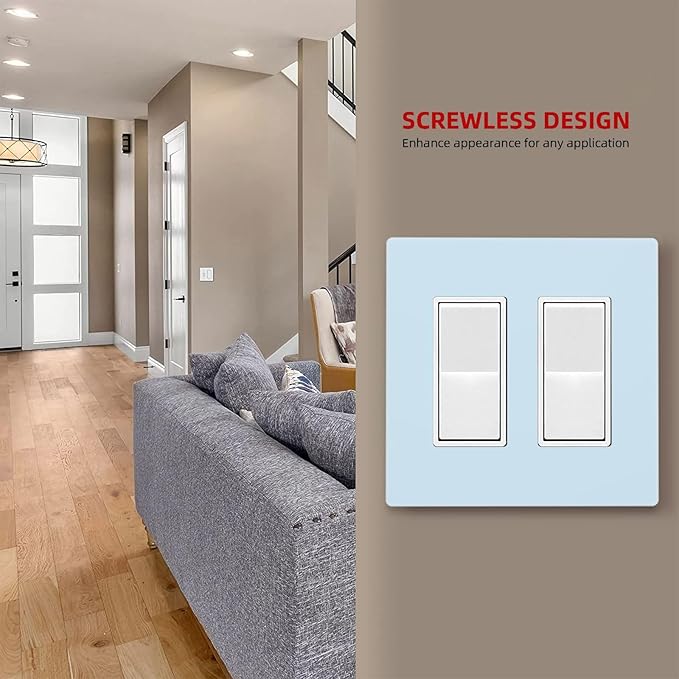 Aqua/Teal 2 Gang Double GFCI Decorator Rocker/decorator Light Switch Cover Decorative Outlet Wall Plate Electrical Faceplate Screwless