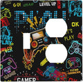 Gamer Video Game Themed Cool Controller Print Wallplates 1 Toggle 1 Duplex Switch Plate Electrical GFCI Faceplate Decorative Light Switch Covers for Kids Room Office Decor