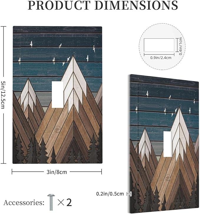 Rustic Geometric Mountain Wilderness Wood Light Switch Plate Cover 1 Gang Single Toggle Wall Plates Art Decorative Switchplate Outlet Covers Electrical Faceplate for Bedroom Bathroom Kitchen Decor