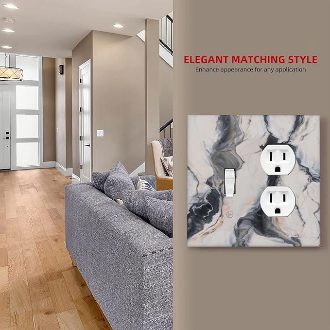 Abstract Marble Textured Modern Luxury Print Wallplates 1 Toggle 1 Duplex Switch Plate Electrical GFCI Faceplate Decorative Light Switch Covers for Bathroom Kitchen Decor
