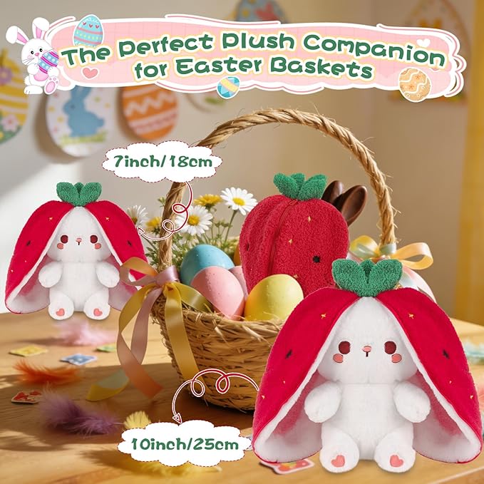 MIAODAM Easter Strawberry Bunny Plush Toy,Christmas Cute Soft Huggable Stuffed Animal for Kids & Collectors, Birthday Present & Nursery Decor 7inch