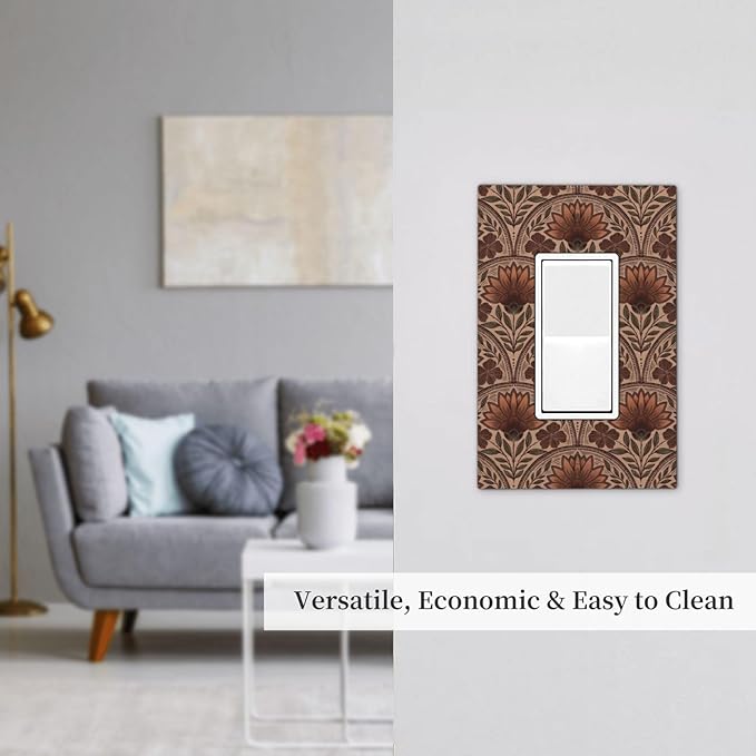 Earth Tone Floral Rustic Damask Boho Flower Decorative Outlet Covers 1 Gang Single Rocker Light Switch Cover Plate Wall Plates GFCI Faceplate for Farmhouse Home Decor