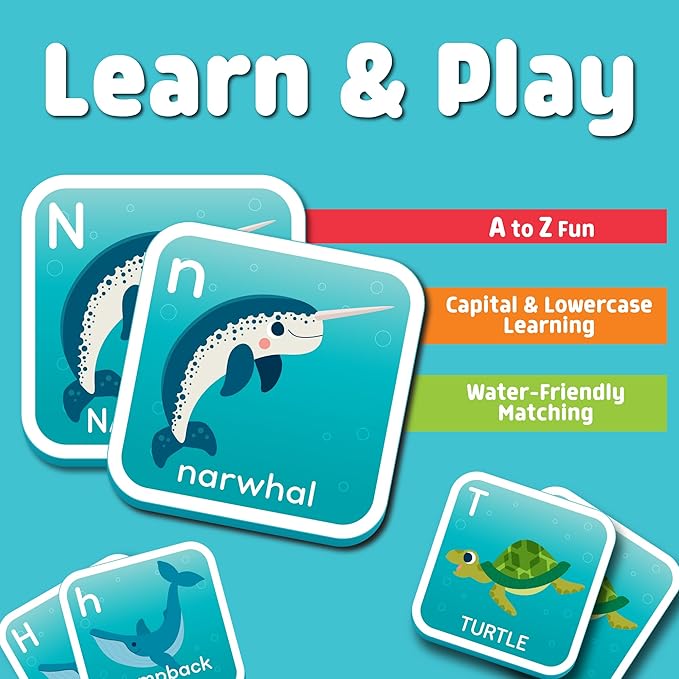 Chuckle & Roar Bath Matching Memory Game for Kids Ages 3+ – Water-Safe Foam Alphabet Matching Game for Toddlers, Bathtub & Pool Learning Fun