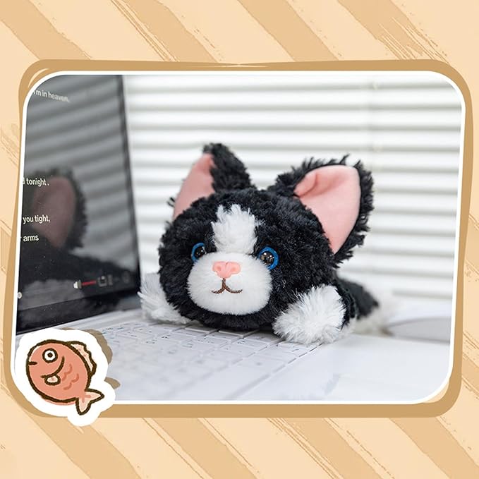 PEACH CAT Devon Rex Cat Stuffed Animal Cute Kitten Plushies Small Plush Toys Gifts for Kids Black