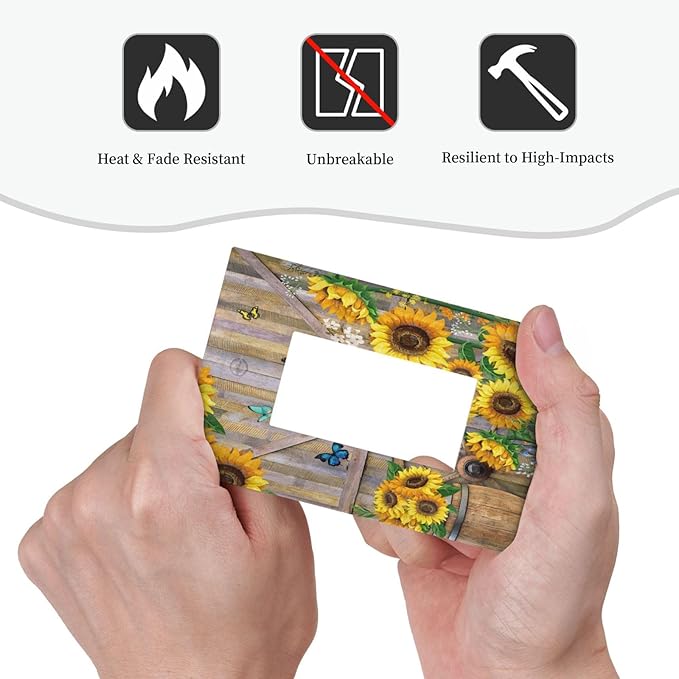 Rustic Sunflower Barn Door Country Wood Plank Butterfly 1 Gang Rocker Light Switch Covers Decorative Single Decora Outlet Wall Plate Faceplate Switchplate GFCI for Farmhouse Bathroom Bedroom Decor