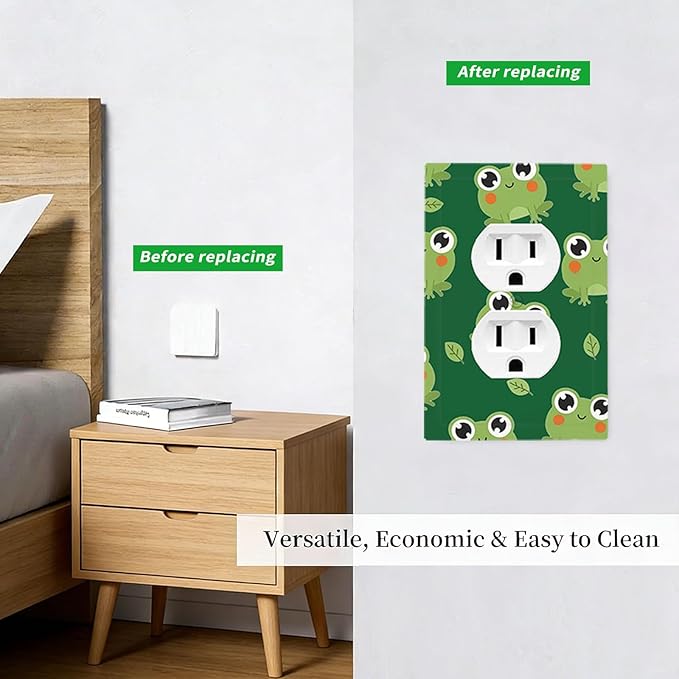 Cute Green Frogs Duplex Wall Plate - 1-Gang Standard US Size Whimsical Froggy Friends Outlet Covers, Playful Amphibian for Kids Room Decor