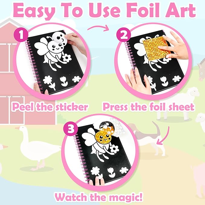 FUNNYB&G Foil Art Crafts for Kids Ages 4-8: Mother's Day 2026, Birthday Gift for Girls, Art and Crafts Supplies, Party Favors, Creative Toys for Girls 4 5 6 7 8 9 Years Old(Insects)