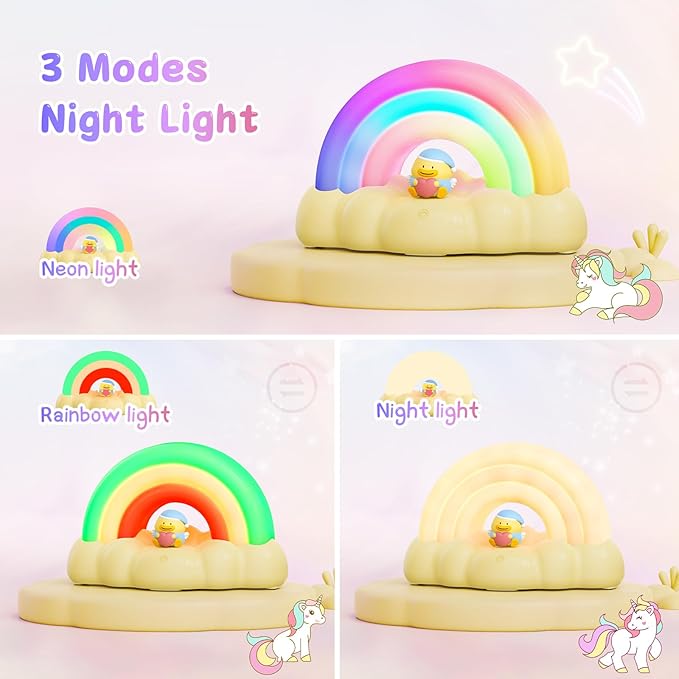 Rainbow Night Light, Night Lamp with 3 Mode and 30 min Timing LED Rechargeable Touch Control Neon Light for Kids Room,Nursery Night Light for Baby, Gift for Girls and Boys (Yellow)