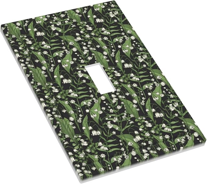 Boho Floral Green Leaves White Flowers Decorative Light Switch Cover 1 Gang Single Toggle Device Electrical Faceplate Switchplates Decorator Outlet Wall Plate for Farmhouse Bed Room Decor