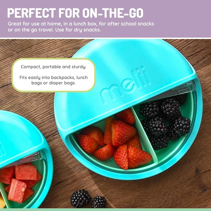 melii Bento Spin Lunch & Snack Container, Food Storage for Kids, BPA-Free, Dishwasher Safe – 4 Compartments, Blue