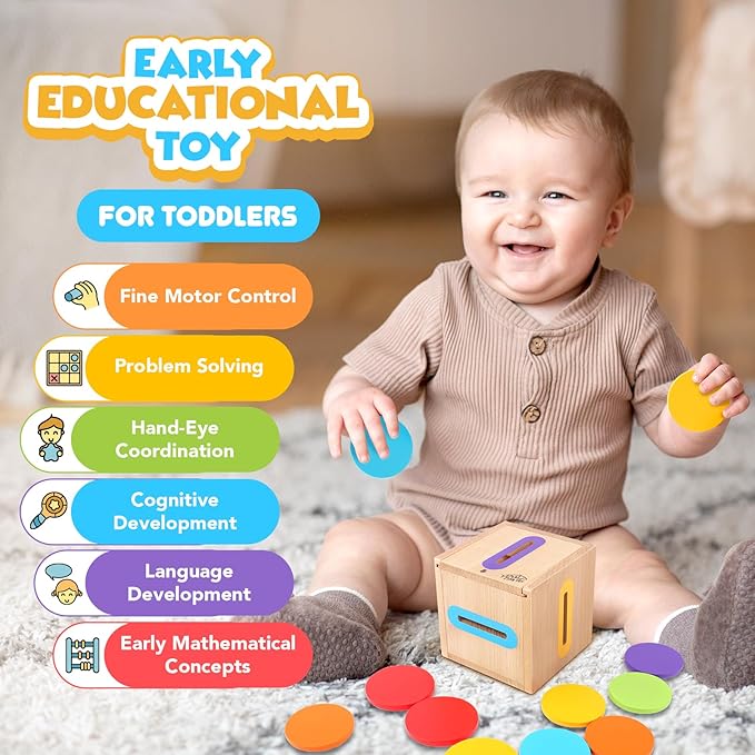 Montessori Toys for 1 2 3 Year Old: Fine Motor Wooden Color Sorting Sensory Toy for Toddlers 1-3 Year Old, Object Permanence Wooden Learning Matching Game, Baby Boys Girls Gifts 12-18 Month Old