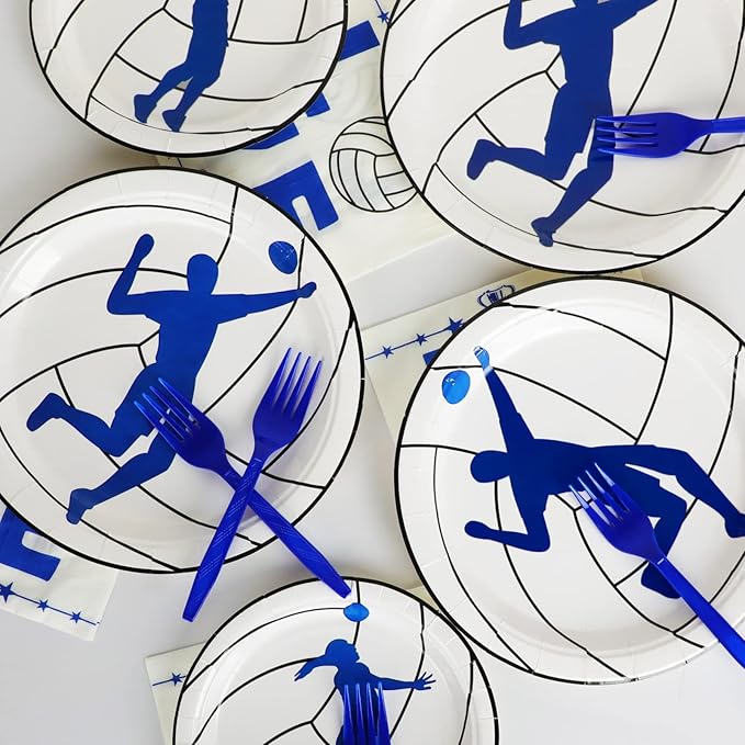 Wiooffen 96 Pcs Volleyball Party Plates Napkins Tableware Set Volleyball Birthday Supplies Disposable Dinnerware Sports Theme Party Decoration Favors for Baby Shower, 24 Guests
