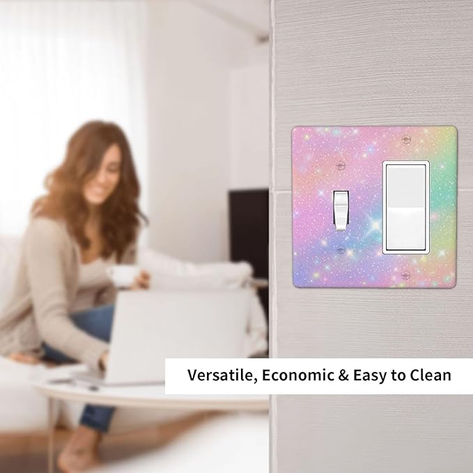 Decorative Outlet Covers Rainbow Shiny Gradient Colors 2 Gang Wall Plate Cover 1 Toggle 1 Rocker Combination Light Switch Plate Covers Jumbo Switch Cover for Kids Room Nursery Decor