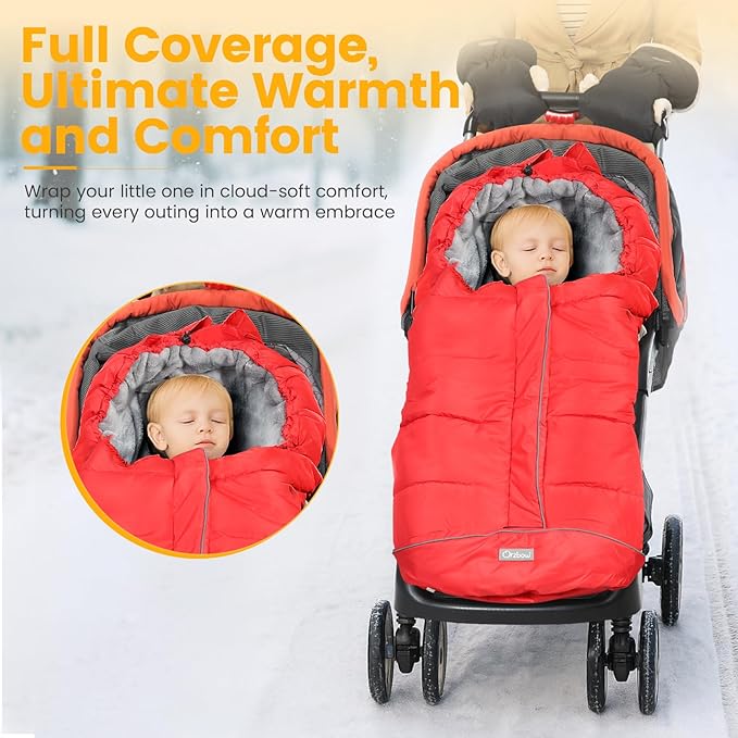 Orzbow Warm Bunting Bag Universal, Stroller Sleeping Bag Cold Weather, Waterproof Toddler Footmuff (Red, Large)