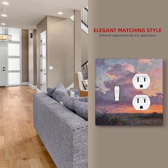 Abstract Sunset Dusk Natural Scenery Wild Flowers Wallplates 1 Toggle 1 Duplex Switch Plate Electrical GFCI Faceplate Decorative Light Switch Covers for Farmhouse Bedroom Decor