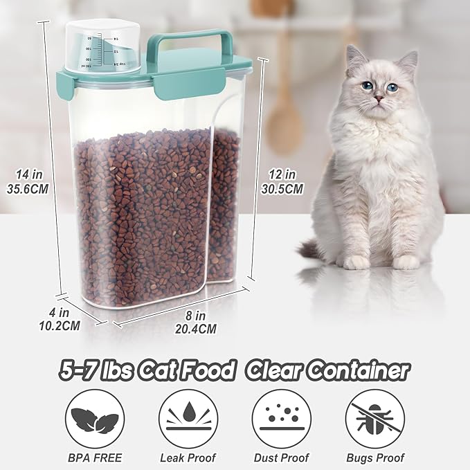 LEAWALK 5-7Lbs Dog Cat Food Storage Container with Upgraded Large Nozzle BPA-free, 4 Snap Seals Plastic Pet Food Storage Containers with Handles (Elegant Blue, 5L-1pack)