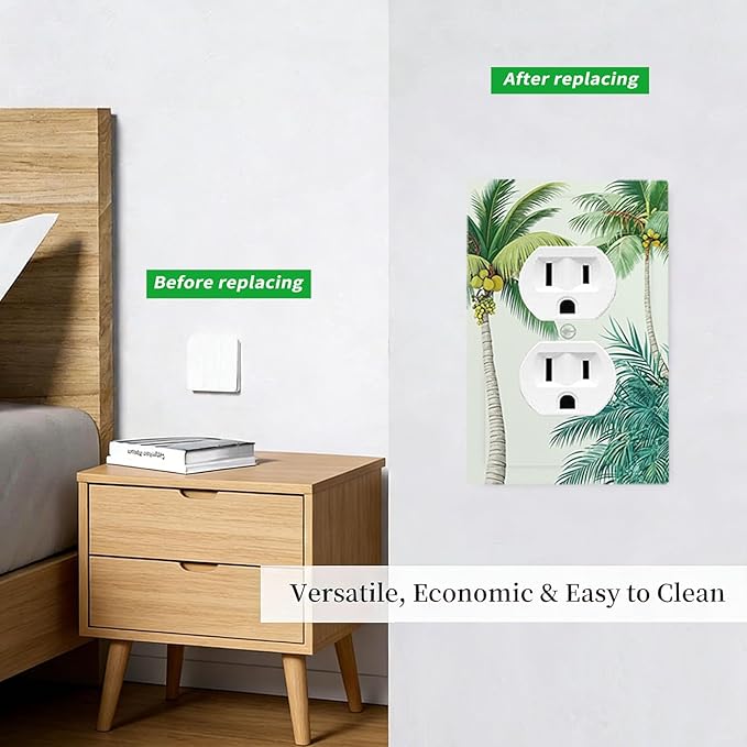 Tropical Palm Tree & Paradise Leaves Duplex Wall Plate - 1-Gang Standard US Size Island Vacation Vibes Outlet Covers for Living Room Decor