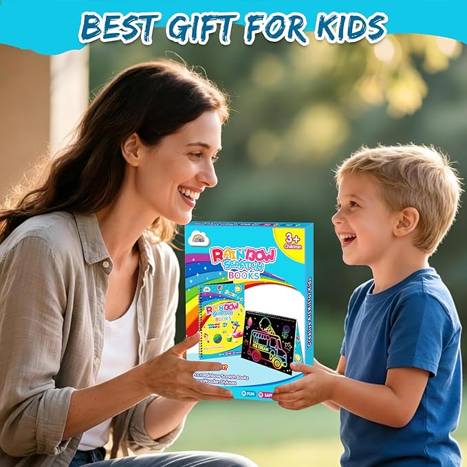 ZMLM Scratch Paper Art-Crafts Gift: 2 Pack Rainbow Notebooks Supplies Toys Easter Basket Stuffers for 3 4 5 6 7 8 9 10 Years Old Girls and Boys Kids Birthday Party Travel Games Summer
