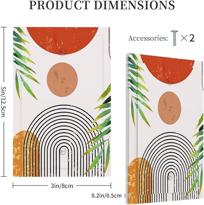 Orange Mid Century Bohemian Sun Decorative 1 Gang No Device Blank Wall Plate Modern Boho Abstract Arch Leaf Oversize Electric Unused Receptacle Decorator/Gfci Light Outlets/Switches Face Plate Cover