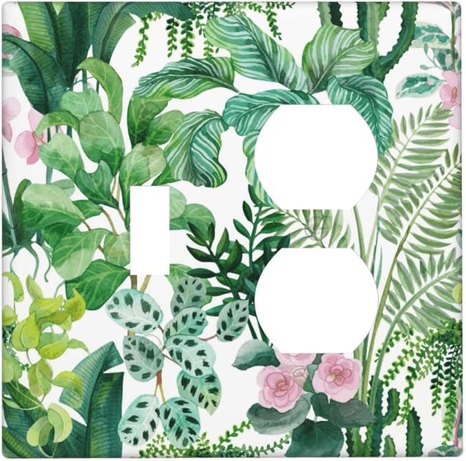 Tropical Palm Leaves Green Jungle Botanical Floral Flowers Wallplates 1 Toggle 1 Duplex Switch Plate Electrical GFCI Faceplate Decorative Light Switch Covers for Bedroom Living Room Decor