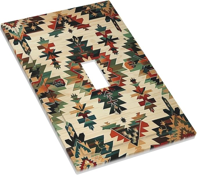 Decorative Light Switch Cover Southwest Rustic American Indian Aztec Boho 1 Gang Single Toggle Device Electrical Faceplate Switchplates Decorator Outlet Wall Plate for Bed Room Decor