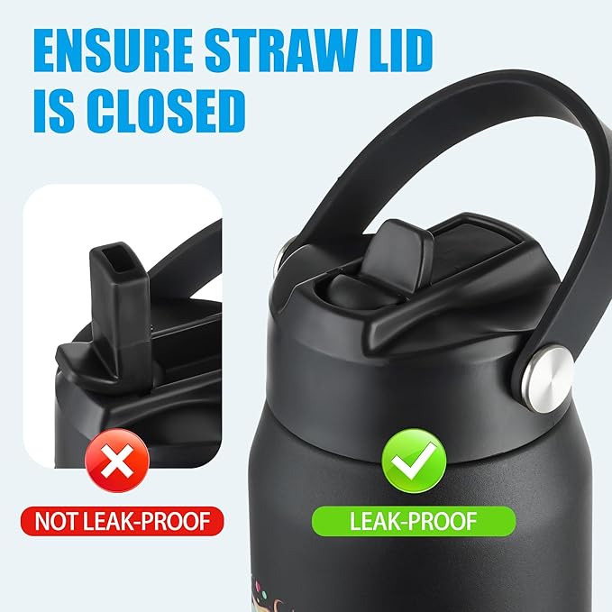 OLDLEY kids Water Bottle - 18oz Insulated Stainless Steel - Wide Straw Lid, Non Spill, Leakproof, Kids Water Bottle for School,Black Unicorn