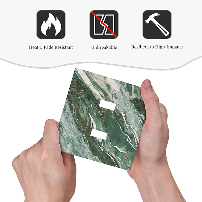 Decorative Switch Plate Cover with Modern Luxury Green Marble Texture Design 2 Gang Wall Plate Unique Double Toggle Double Light Switch Covers for Kitchen Bathroom Decor
