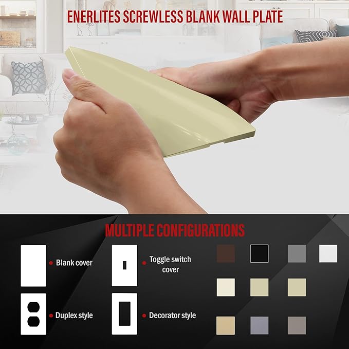 ENERLITES Screwless Double Blank Wall Plate, Child Safe Two Gang Blank Device Outlet Cover, Standard Size, 2-Gang 4.68" x 4.73", Polycarbonate Thermoplastic, UL Listed, SI8802-I, Glossy, Ivory