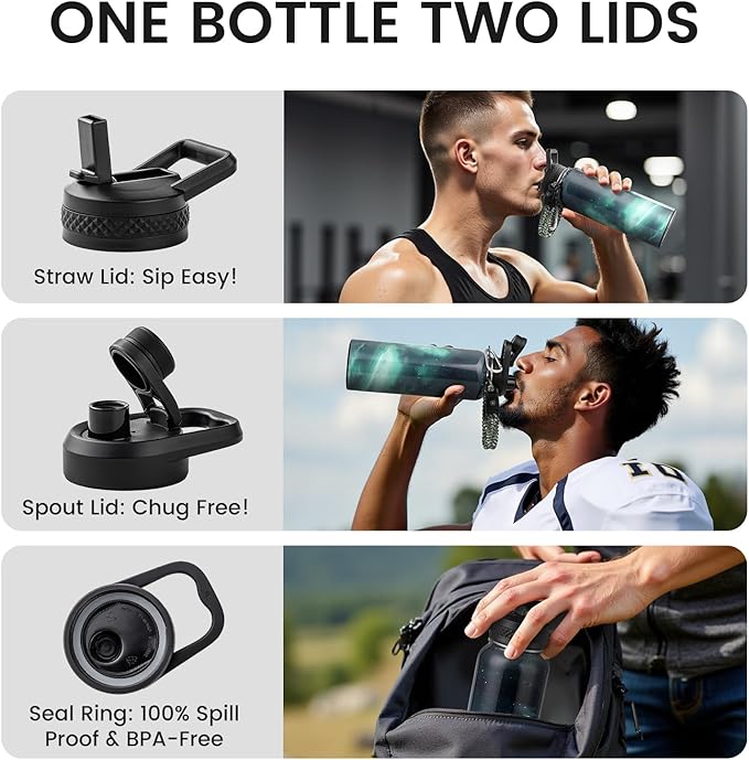 RAYMYLO Insulated Water Bottle 40 oz, Triple Wall Vacuum Stainless Steel (Cold for 36Hrs, Hot for 18Hrs), Leak Proof & Non-BPA, Modern Water Flask Jug with Paracord Handle & Straw Spout Lids
