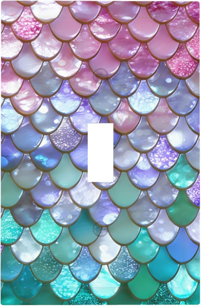 Iridescent Mermaid Scales 1-Gang Toggle Light Switch Plate, Magical Rainbow Mermaid Decorative Wall Plate for Girls Room Decor