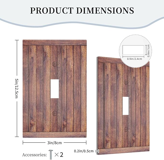 Decorative Switch Cover Plate with Wood Texture Rustic Vertical Planks Brown Design Single Gang Toggle Switch Plate Light Switch Covers Artistic Faceplate Vintage Aesthetic Kitchen/Bedroom