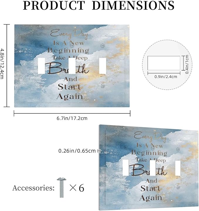 Decorative Light Switch Cover Plate Motivational Quotes Blue Abstract Texture 3 Gang Wall Plates for Electrical Triple Toggle Switch Plate Covers Outlet Covers Faceplate for Home Decor