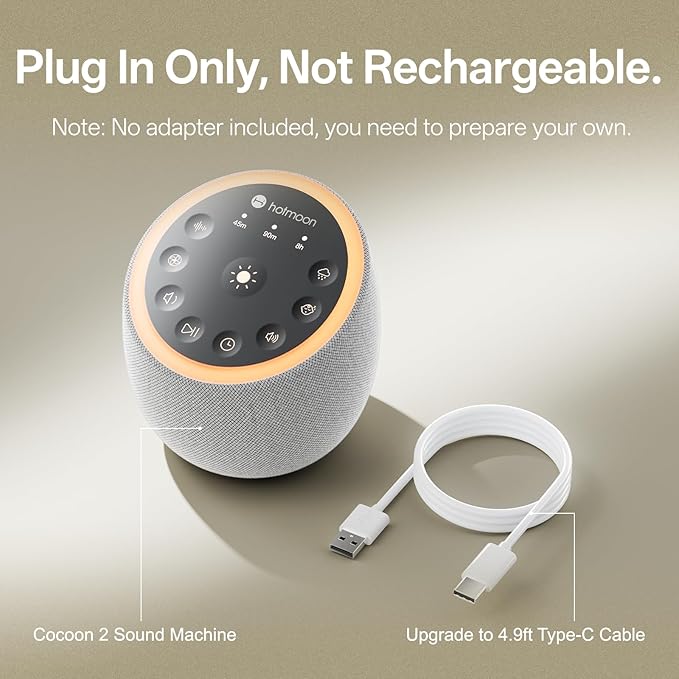 Hotmoon Sound Machine for Sleep, Cocoon 2 White Noise Sound Machine with 40 Relaxing Sounds, Dual-Speaker & Timer, 8 Night Light, Pink Brown Green Noise for Sleeping Adults, Office Privacy, Plug-in
