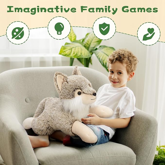 BENINY Giant Wolf Stuffed Animal 30", Super Soft Pillow Plush Toy, Big Fluffy Plushie Gift for Birthdays & Christmas
