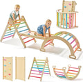 Tiny Land Pikler Triangle Set, 7-in-1 Foldable Pikler Triangle Climbing Toys Set for Kids,Baby Indoor Playground Jungle Gym, Wooden Montessori Climbing Set for Toddler (Rainbow)