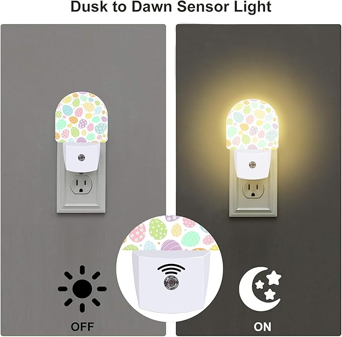 Easter Eggs and Flowers Night Light for Kids,Colorful Easter Eggs Daisies Plug in Night Light with Dusk to Dawn Sensor, 0.5w Energy Saving Nightlight for Hallway Stairway Kitchen Bedroom