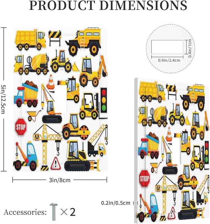 Yellow Truck Cartoon Transportation 1 Gang Light Switch Cover Decorative Single Toggle Wall Plate Switchcovers Electrical Switchplate Home Decor for Kidroom Living Room Bedroom Decorate