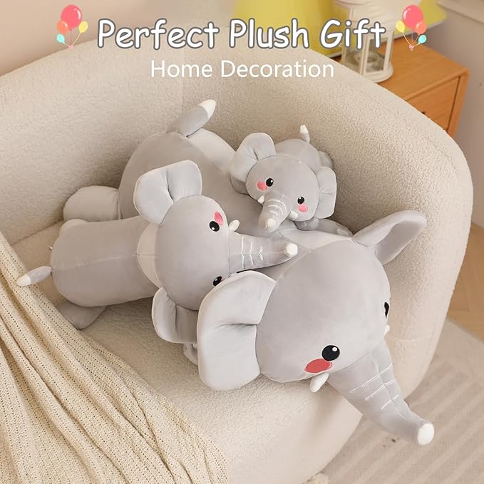 SQEQE Weighted Elephant Plush, Weighted Elephant Stuffed Animal, Cute Plushies Soft Pillow Toy Gift for Kids Adults 13.8 Inch, 1.6 Lbs