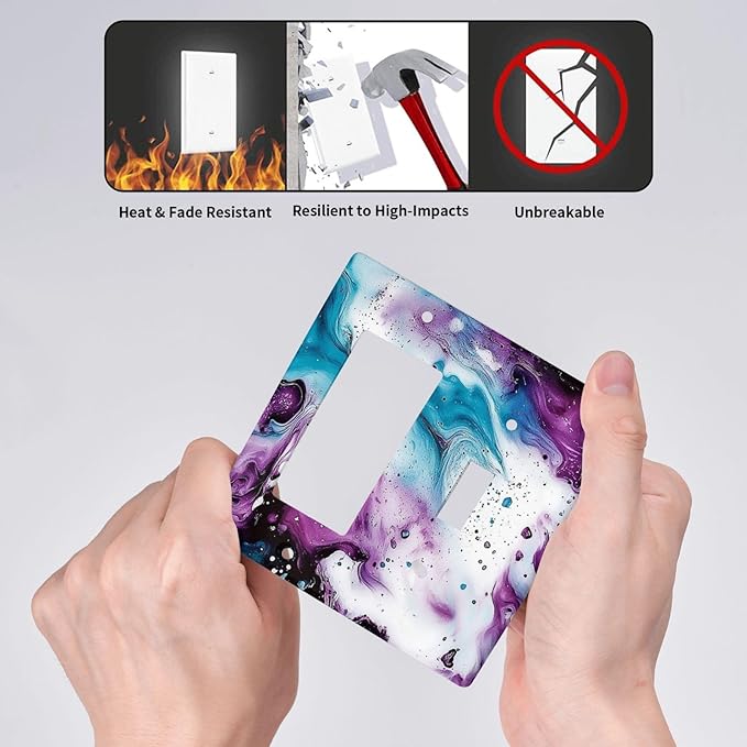 Outlet Covers Purple Blue Swirl Marble Tiles 1 Toggle 1 Rocker Combination Decorative Wall Plate Electrical Switch Plates Light Switch Cover Plate For Bed Room Living Room Decor