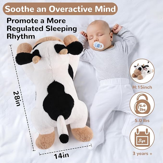 gnomantic Cow Weighted Stuffed Animals - 28 Inch 5.0 Pounds Weighted Plushies Cow Stuffed Animals - Large Plush Pillow - Cute Plush Toys Gifts for Kids & Adults (28" 5.0 lbs)