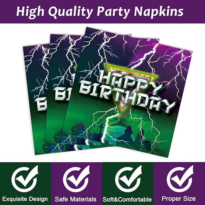 CHUNNIN 96 PCS Monster Truck Plates and Napkins for Birthday Party Supplies Monster Truck Racing Car Theme Paper Dessert Plates Green Purple Tableware Set for 24 Guests Kids Birthday Party Decorations
