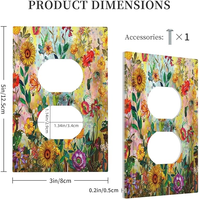 Fall Colorful Sunflower Floral 1 Gang Wall Plate Single Duplex Outlet Cover Receptacle Decorative Light Switch Cover Plate Electrical Faceplate Socket for Bedroom Bathroom Kitchen Decor