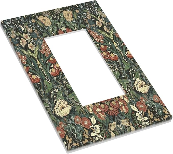 Decorative Outlet Covers Vintage Dark Floral William Morris Green Flower 1 Gang Single Rocker Light Switch Cover Plate Wall Plates GFCI Faceplate for living Room Home Decor