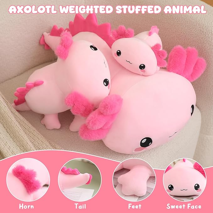 TOYSYM Weighted Stuffed Animals, 3.74 lbs Axolotl Stuffed Animal with Weighted Beads, Cute Plush Toy Pillow Gifts for Adults Kids Boys Girls