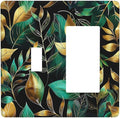 Outlet Covers Vintage Dark Green Vine Leaf Golden Plants 1 Toggle 1 Rocker Combination Decorative Wall Plate Electrical Switch Plates Light Switch Cover Plate for Bed Room Cabin Decor